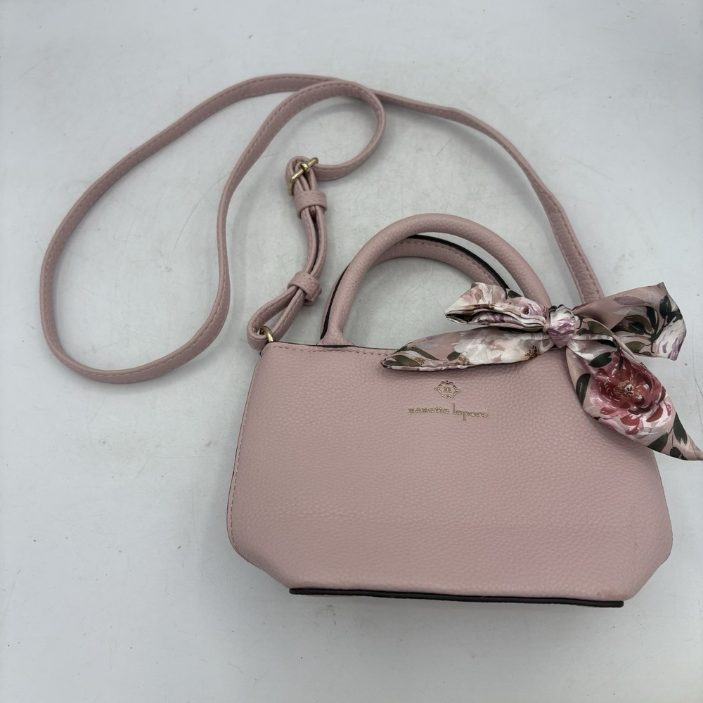Nanette Lepore Crossbody Handbag Bag Small Pink w Floral Rose Bow